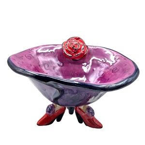 Studio Art Pottery High Heel Base Footed Bowl‎ Vintage